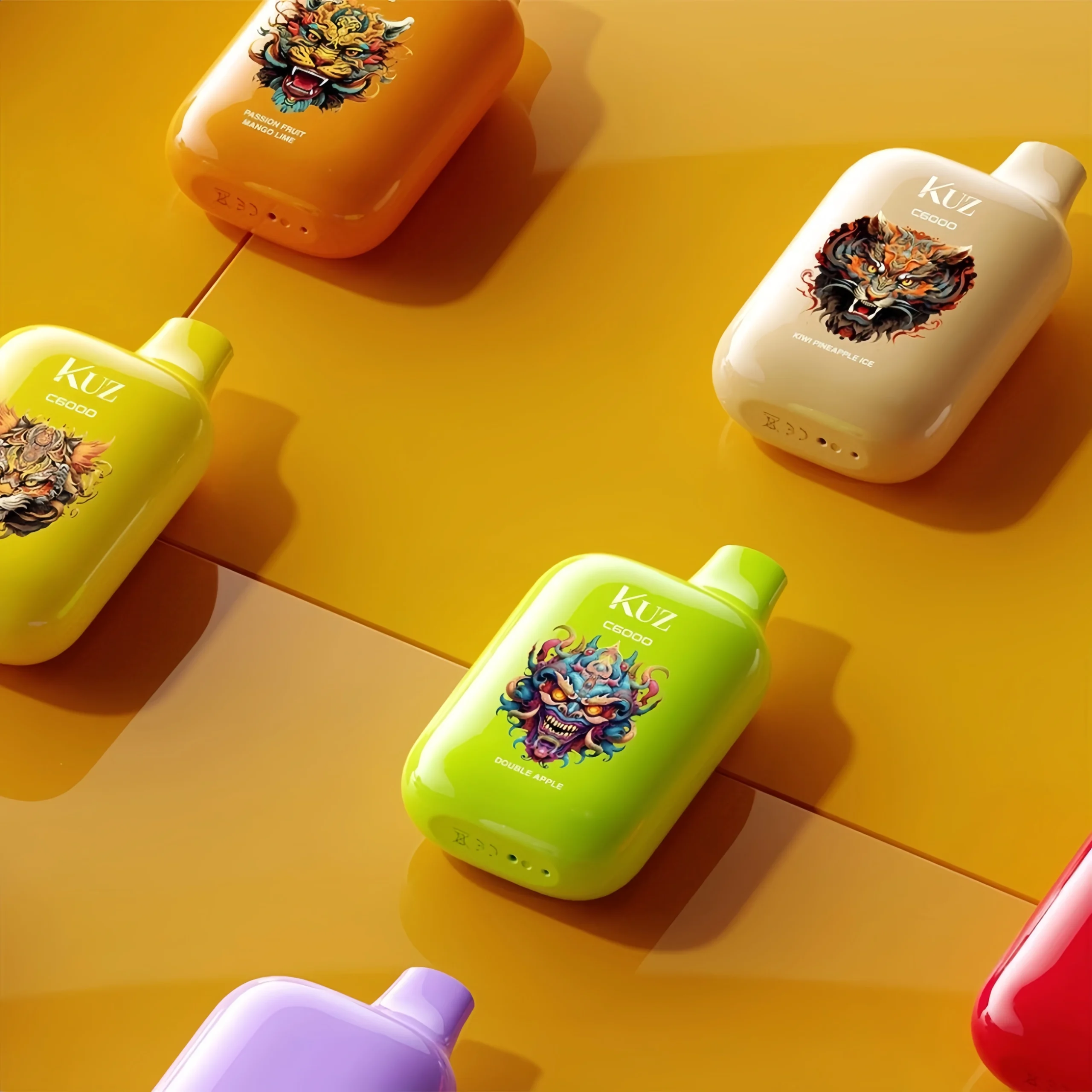 Close up of fresh strawberries and lychee fruit with vape device background, showcasing the strawberry lychee flavour profile